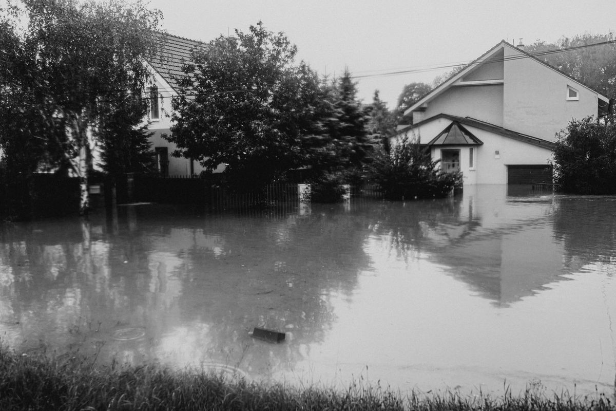 Homes on a flooded street